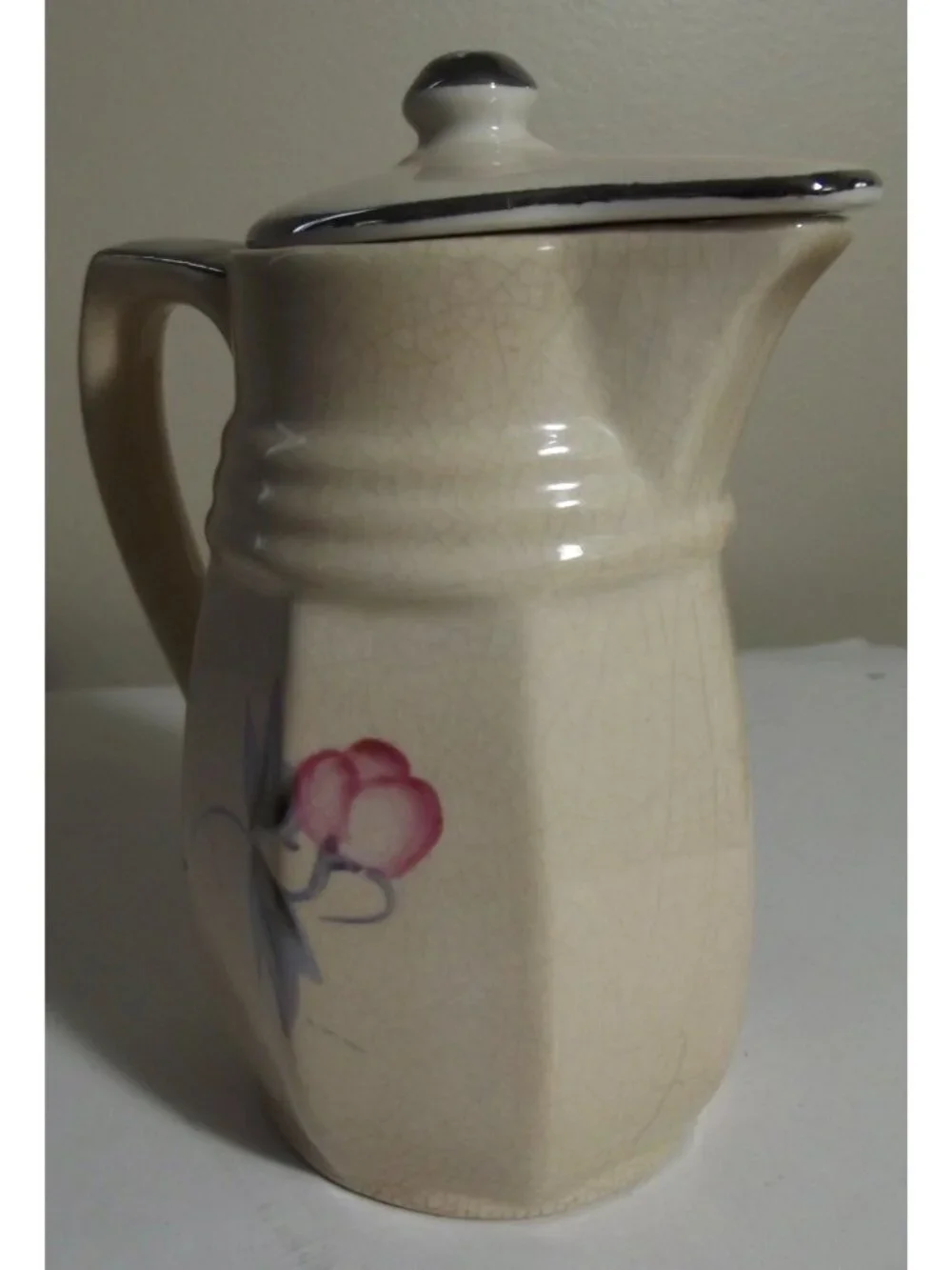 Vintage Small Pitcher Pink Flower Green Leaves Made in Japan 5